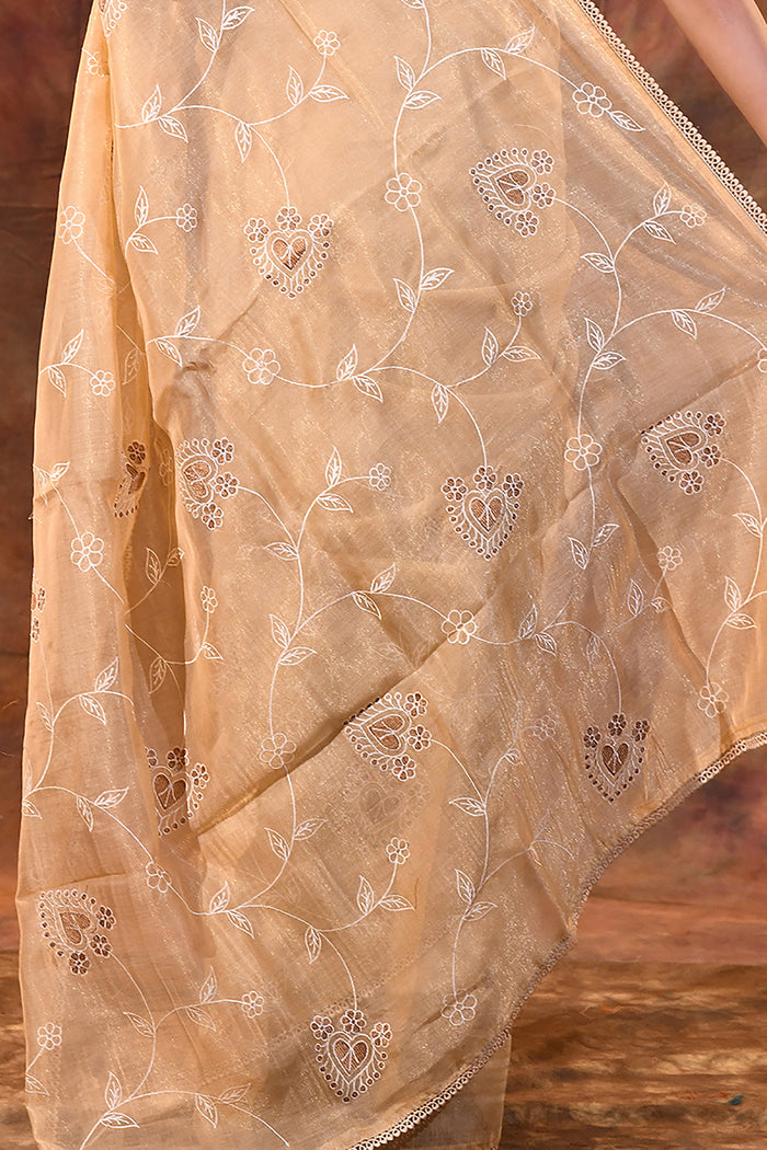 Soft Beige Floral Tissue Organza Saree