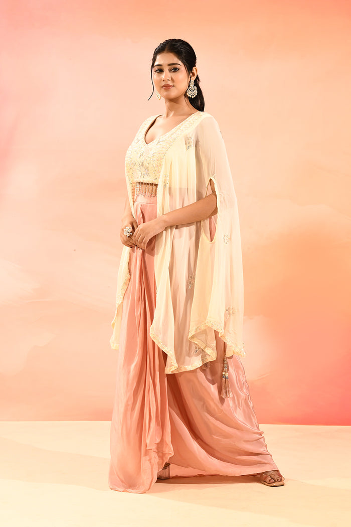 Soft Blush Floral Embroidered Organza Peplum Set