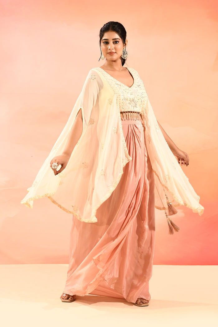 Soft Blush Floral Embroidered Organza Peplum Set