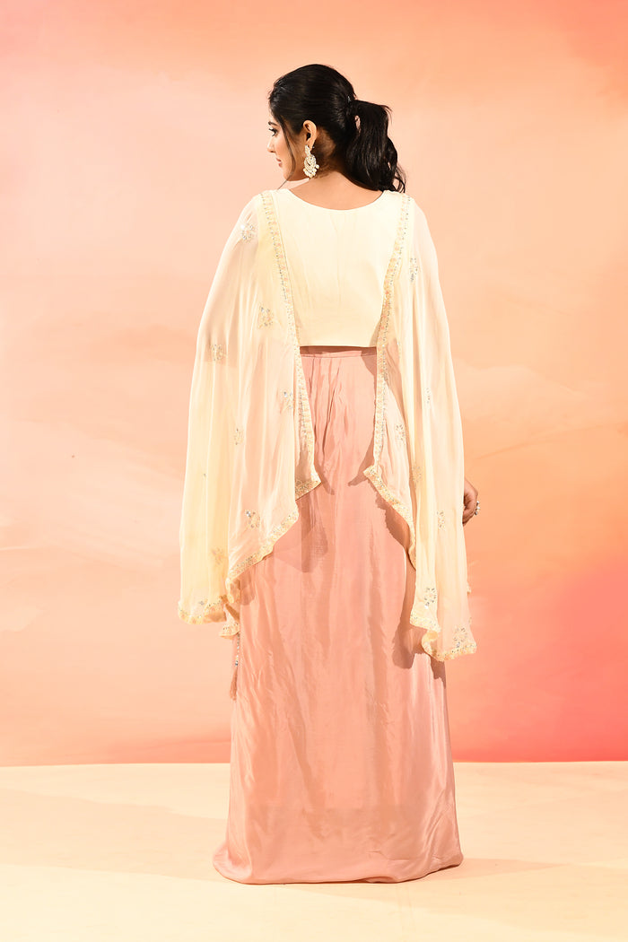 Soft Blush Floral Embroidered Organza Peplum Set