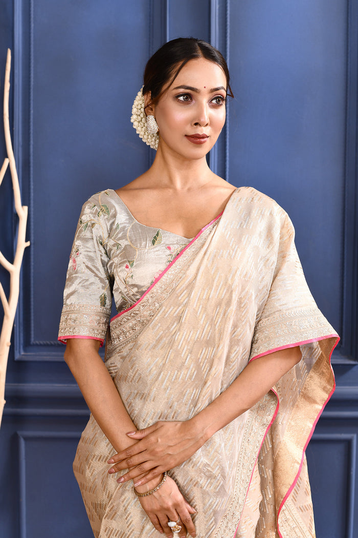 Soft Golden Embroidered Tissue Saree