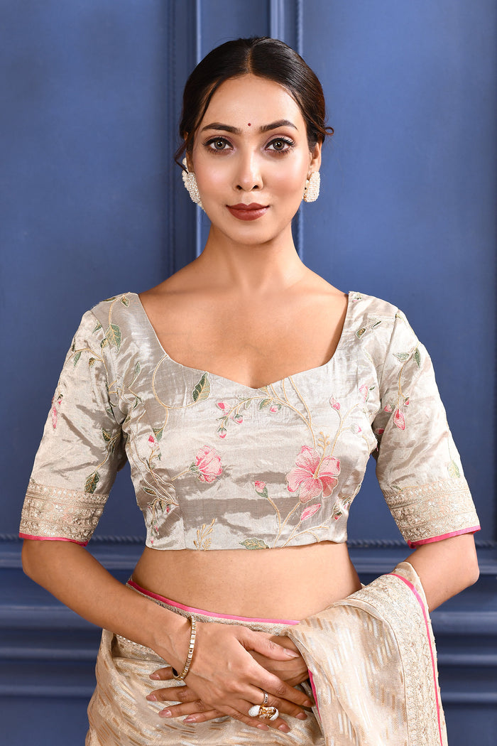 Soft Golden Embroidered Tissue Saree