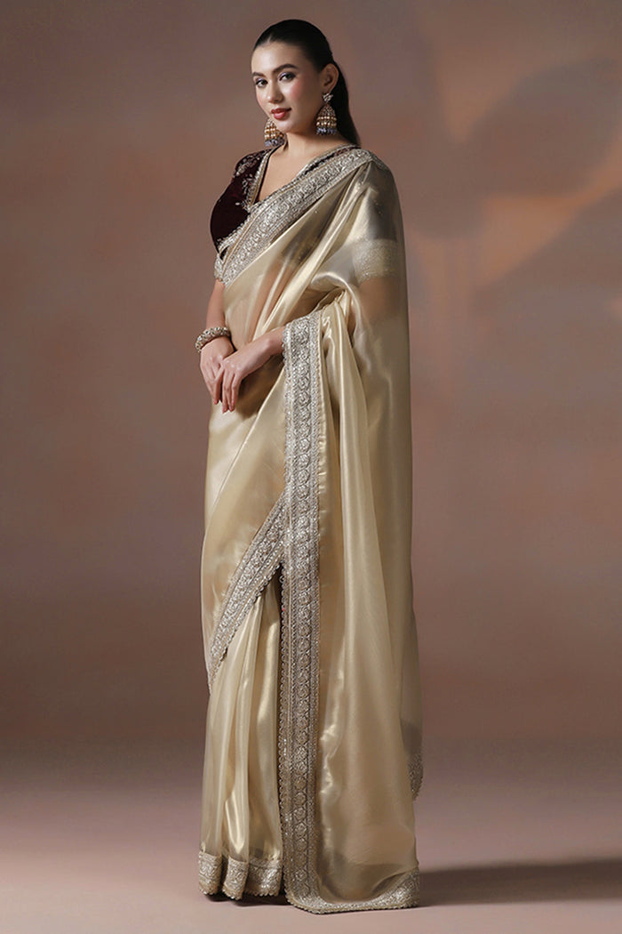Soft Golden Solid Silk Saree