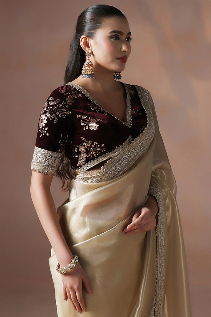 Soft Golden Solid Silk Saree