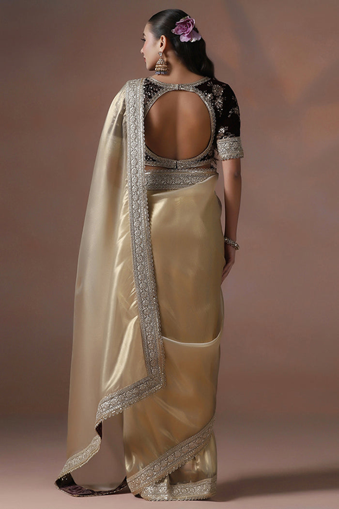 Soft Golden Solid Silk Saree