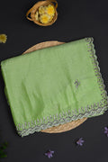 Soft Green Embroidered Cotton Saree
