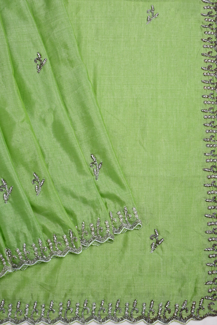 Soft Green Embroidered Cotton Saree