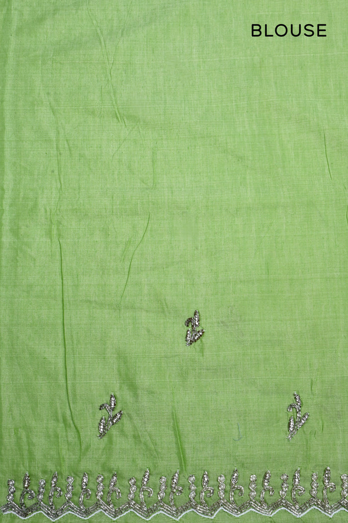 Soft Green Embroidered Cotton Saree