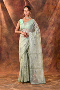Soft Green Floral Tissue Organza Saree
