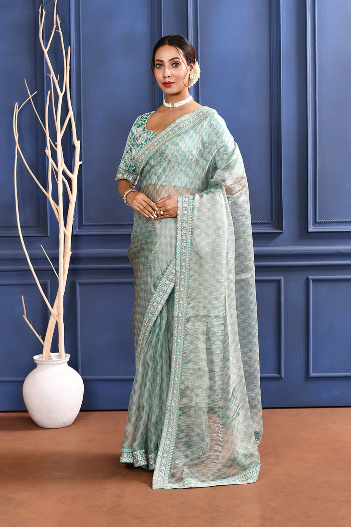 Soft Green Printed Tissue Saree