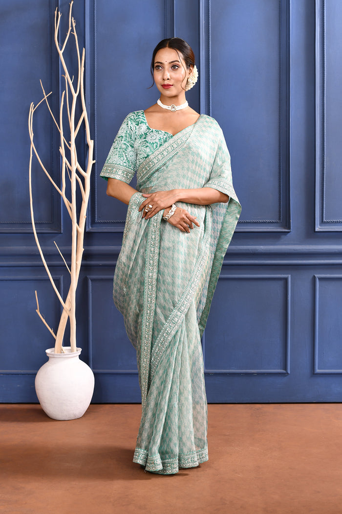 Soft Green Printed Tissue Saree