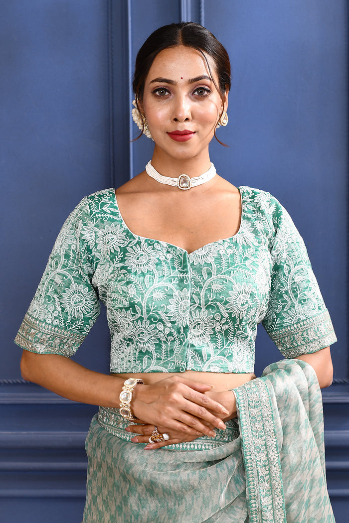Soft Green Printed Tissue Saree