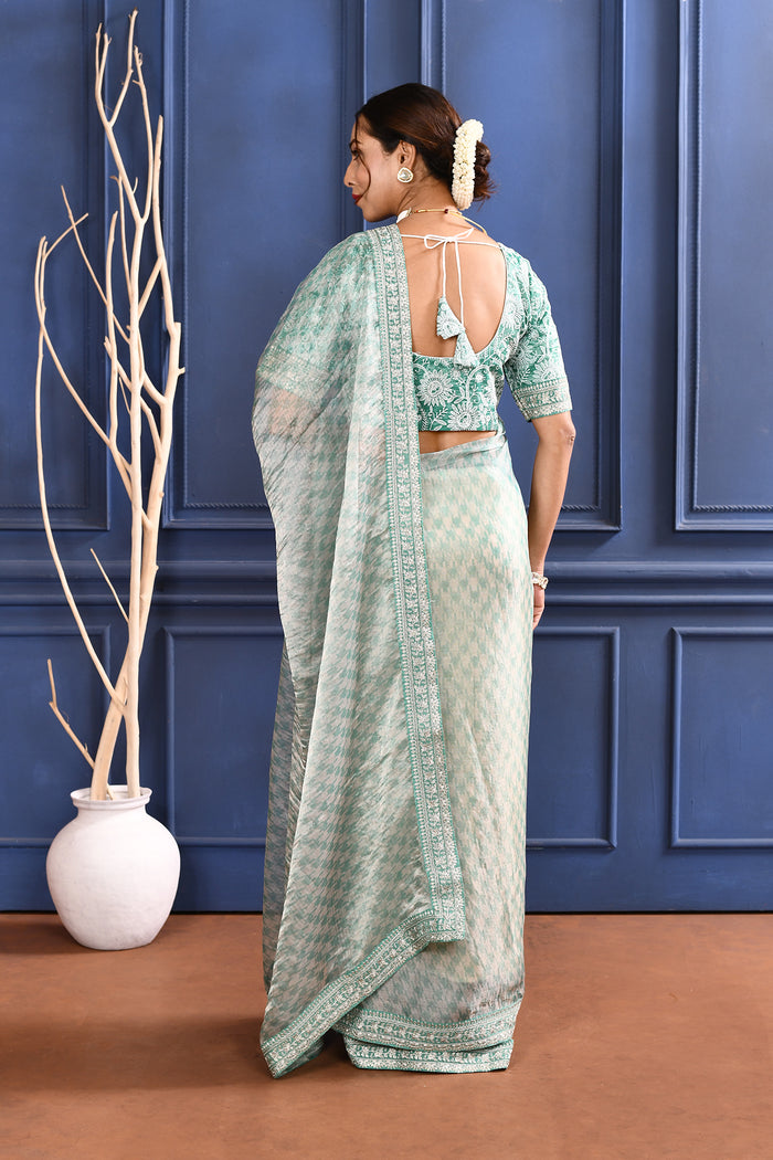 Soft Green Printed Tissue Saree