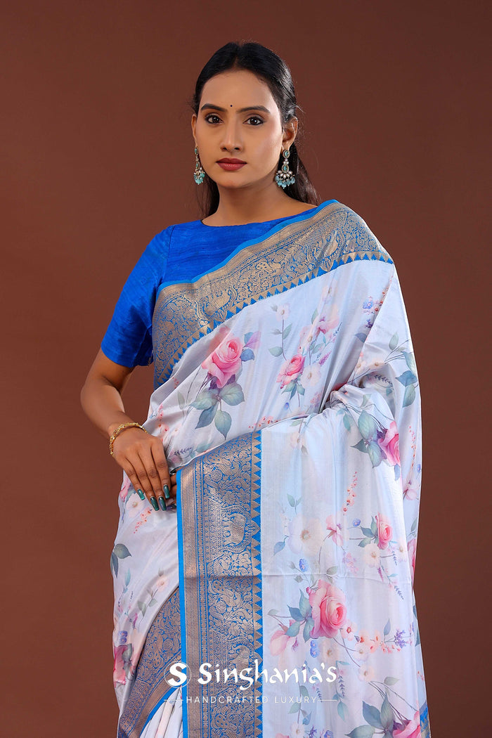 Soft Jordy Blue Digital Printed Kanjivaram Saree