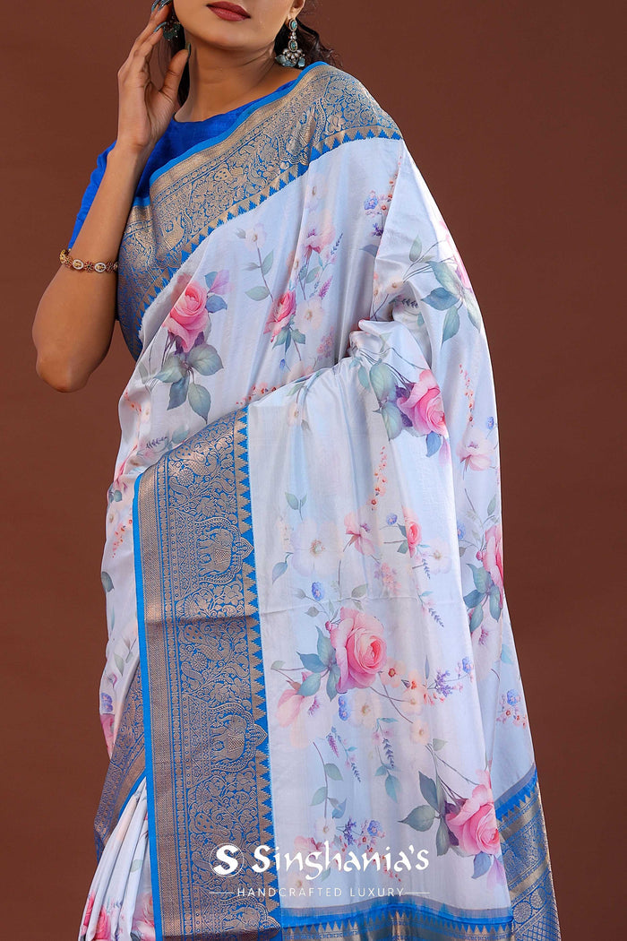 Soft Jordy Blue Digital Printed Kanjivaram Saree