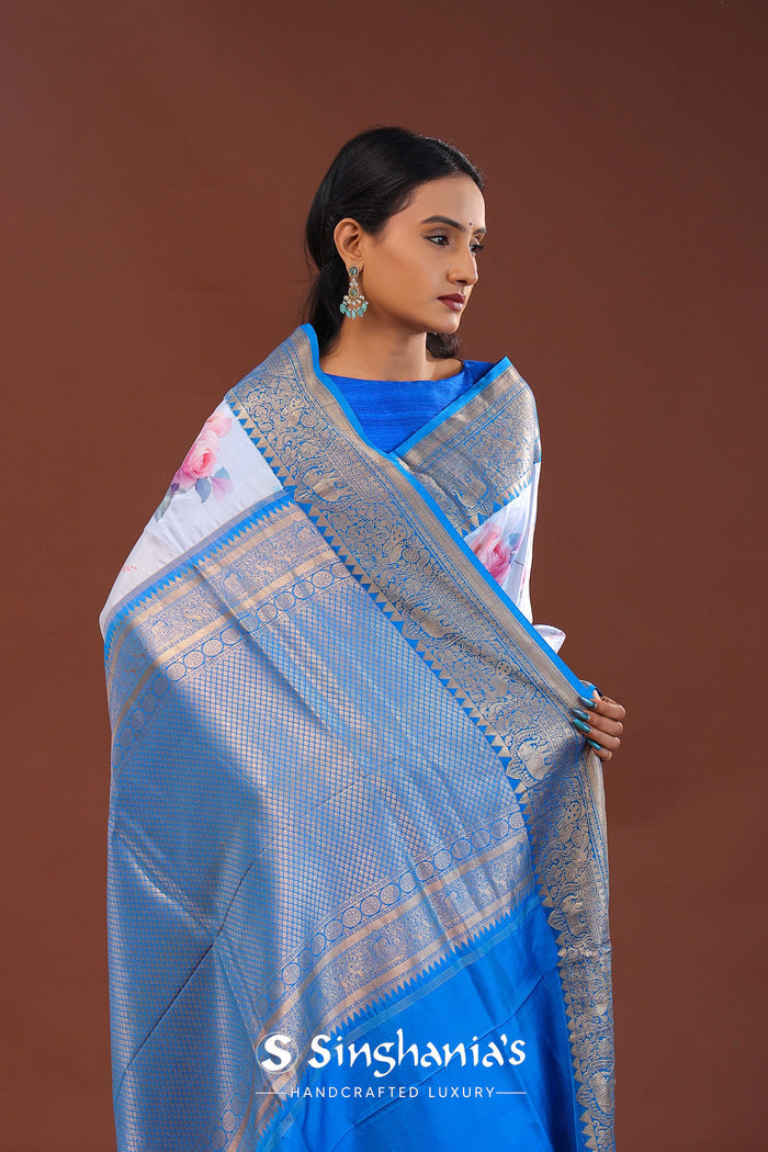 Soft Jordy Blue Digital Printed Kanjivaram Saree