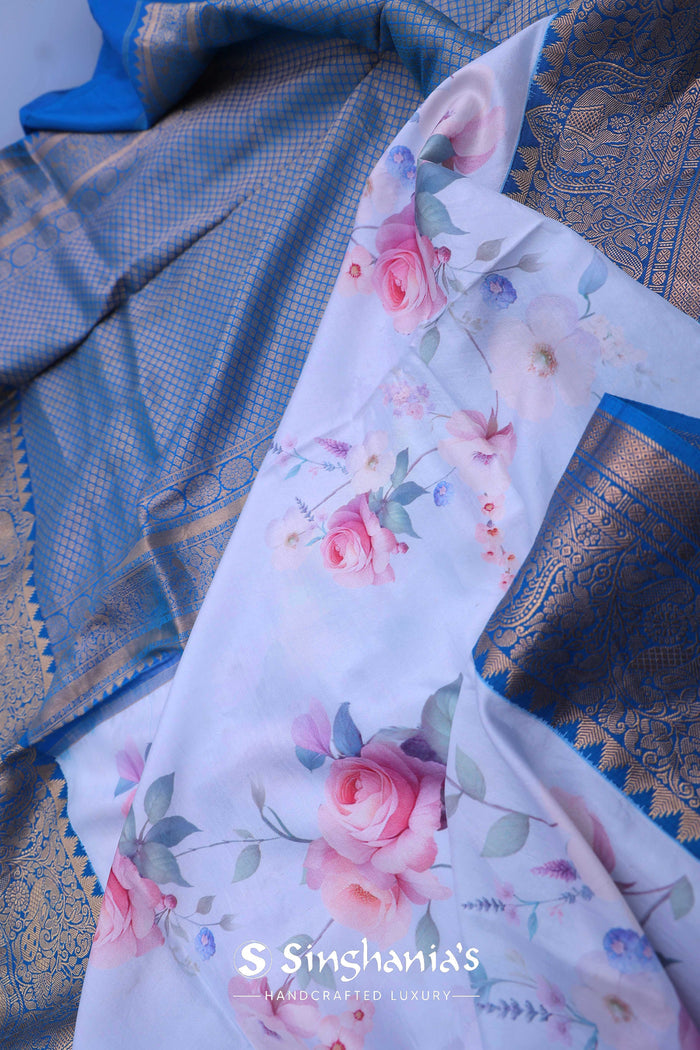 Soft Jordy Blue Digital Printed Kanjivaram Saree