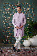 Soft Lavender Art Silk Three Piece Sherwani Set
