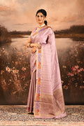 Soft Lavender Dotted Weave With Floral Leaf Border Designer Saree