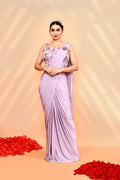 Soft Lavender Satin Silk Floral Draped Saree