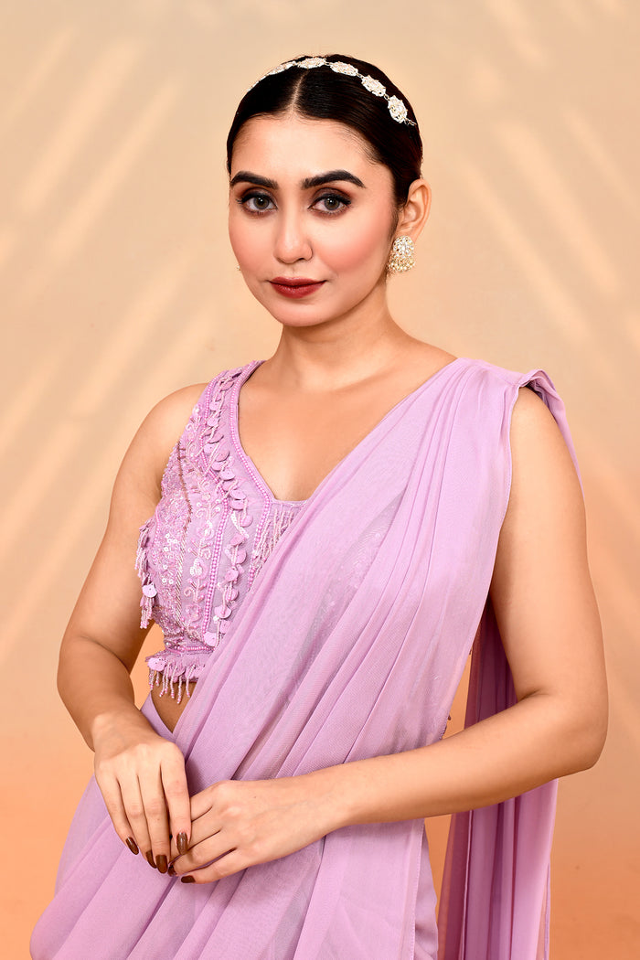 Soft Lilac Georgette Draped Saree