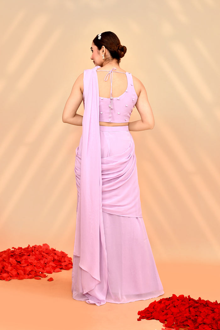 Soft Lilac Georgette Draped Saree