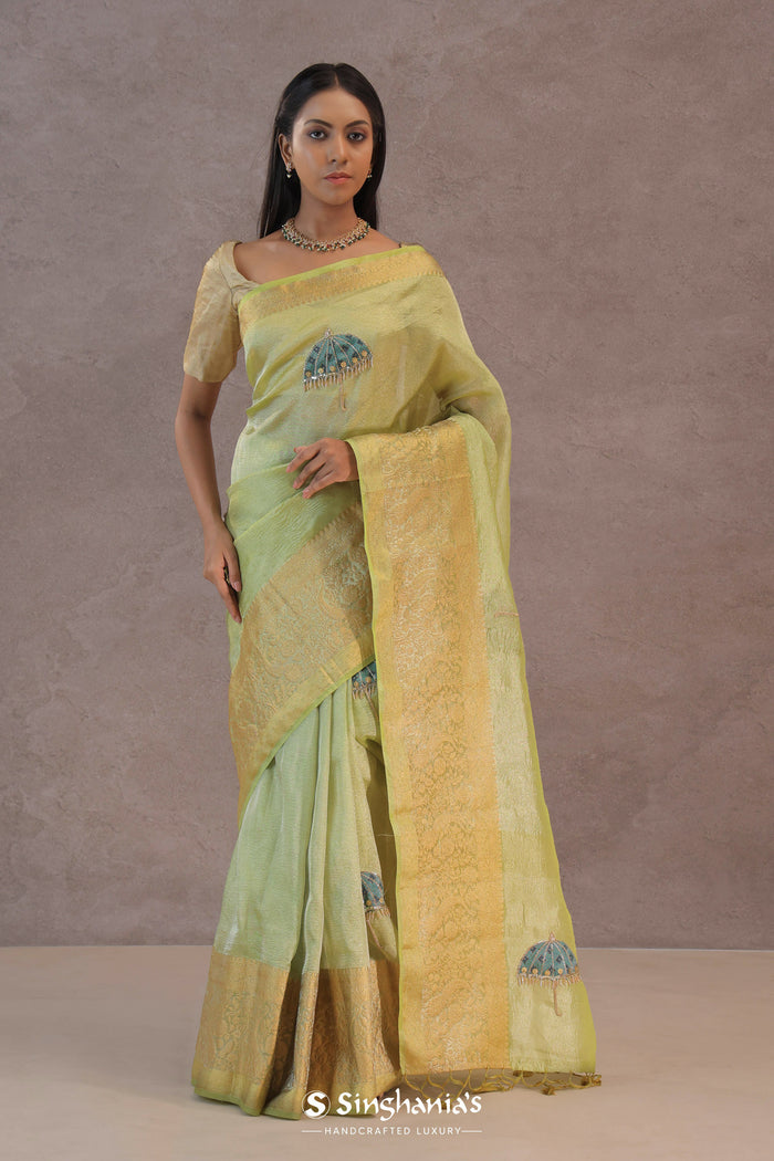 <img> Soft Lime Green Crush Tissue With Teal Blue Butti'S