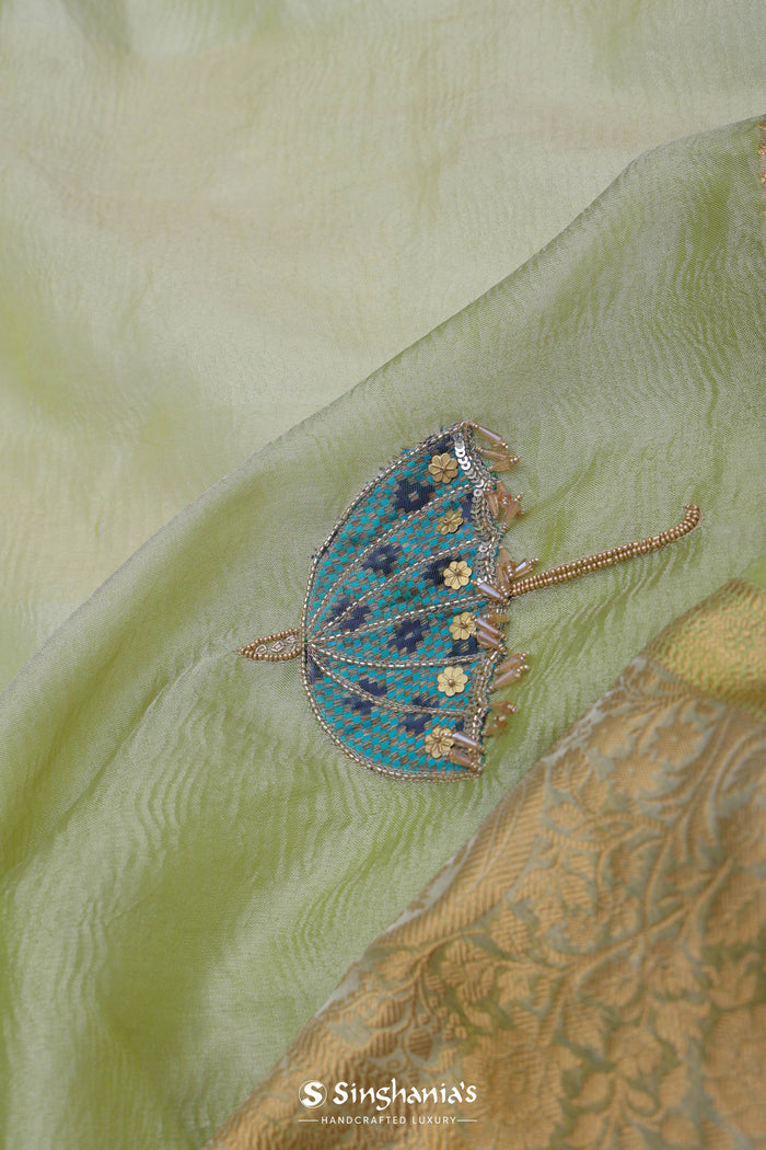 <img> Soft Lime Green Crush Tissue With Teal Blue Butti'S