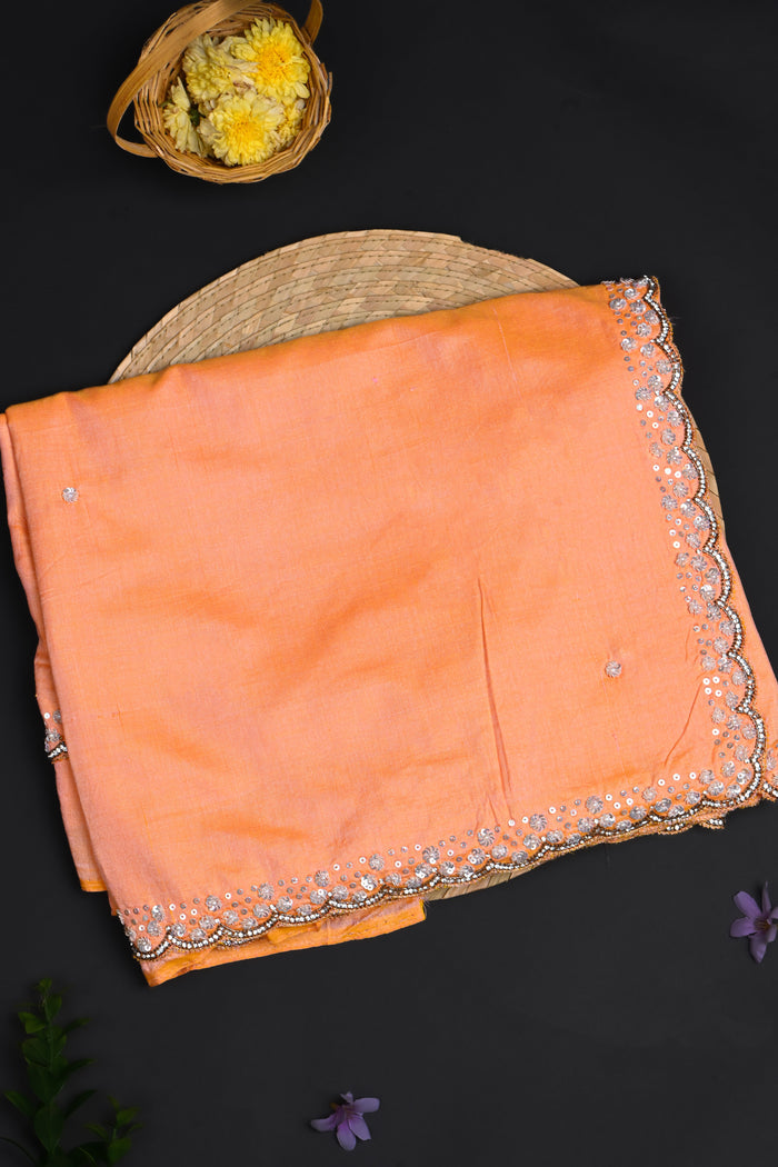Soft Orange Embroidered Silk Saree