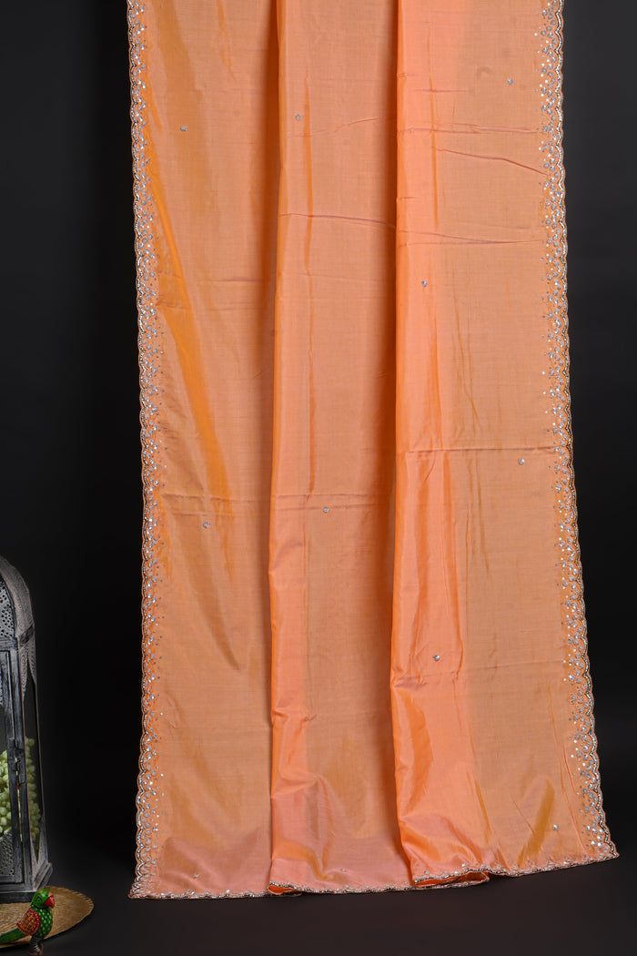 Soft Orange Embroidered Silk Saree