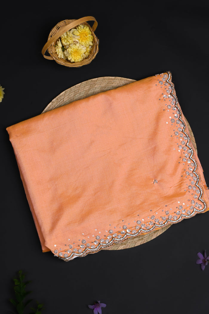 Soft Orange Floral Embroidered Silk Saree