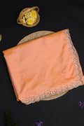 Soft Orange Floral Embroidered Silk Saree