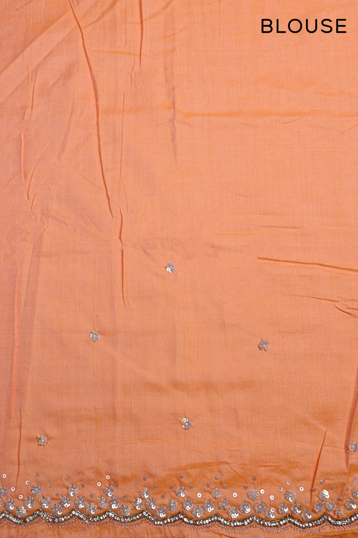 Soft Orange Floral Embroidered Silk Saree