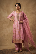 Soft Pink Banarasi Satin Silk Kurti Set