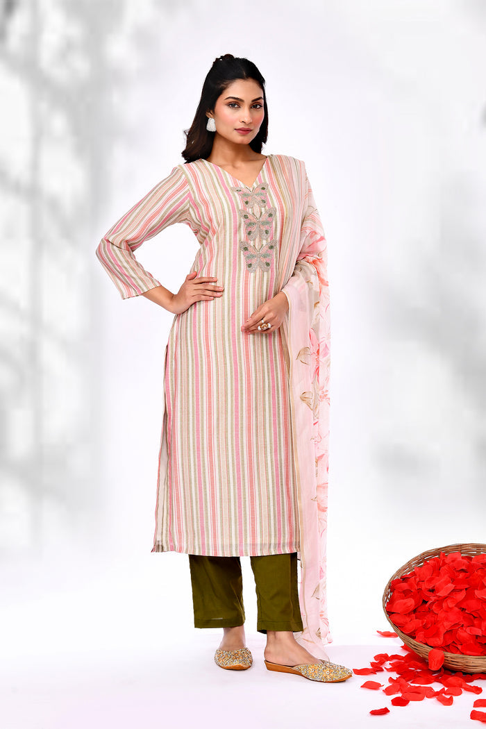 Soft Pink Cotton Butterfly Design Kurta Set