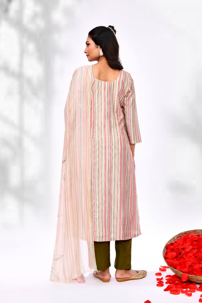 Soft Pink Cotton Butterfly Design Kurta Set