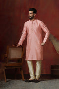 Soft Pink Dupion Printed Kurta Set