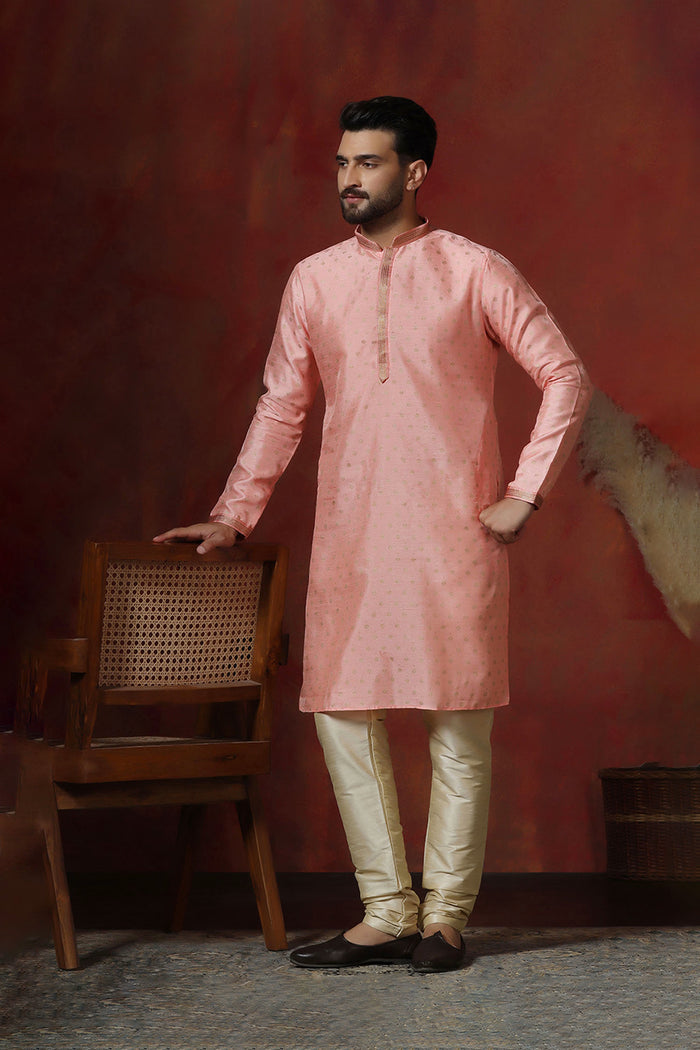 Soft Pink Dupion Printed Kurta Set