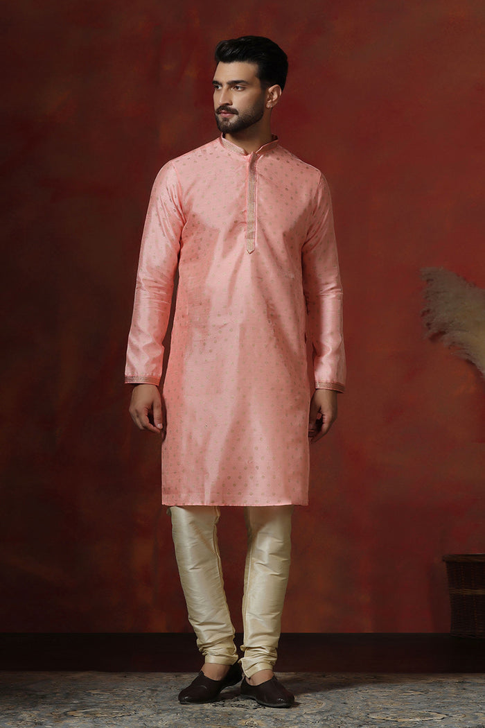 Soft Pink Dupion Printed Kurta Set