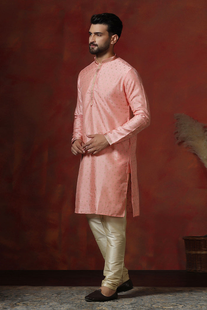 Soft Pink Dupion Printed Kurta Set