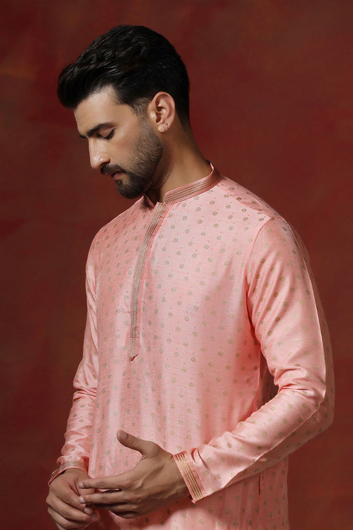Soft Pink Dupion Printed Kurta Set