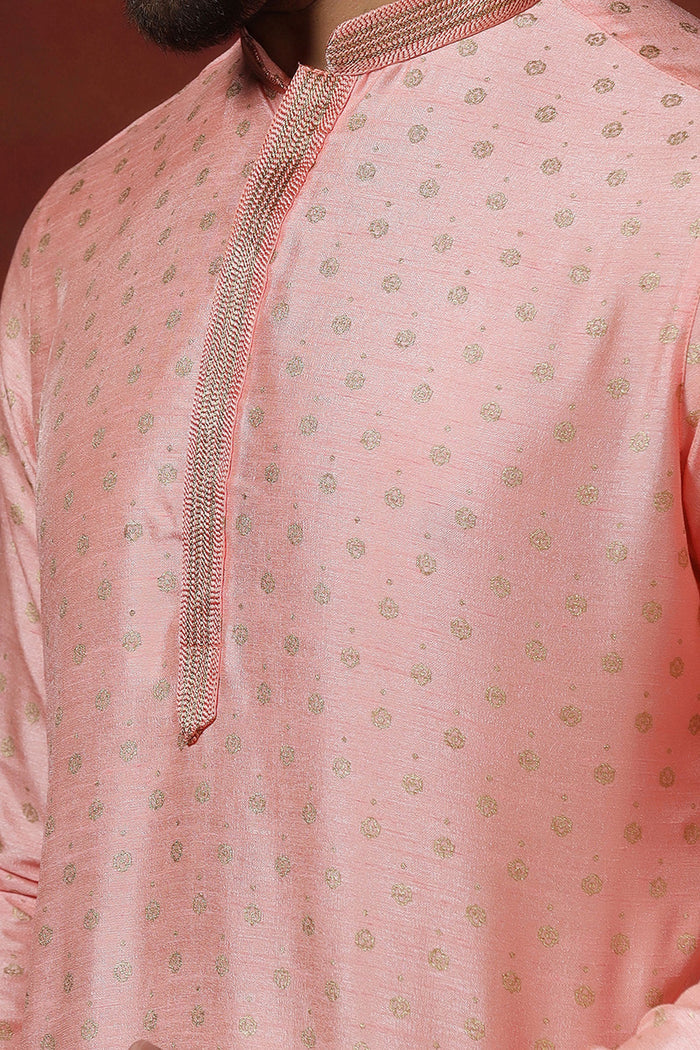 Soft Pink Dupion Printed Kurta Set