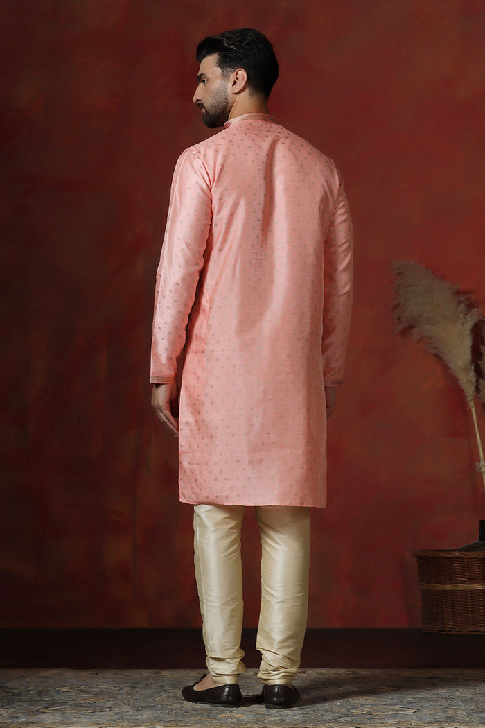Soft Pink Dupion Printed Kurta Set