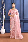 Soft Pink Embroidered Tissue Foil Saree