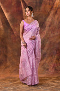 Soft Pink Floral Tissue Organza Saree