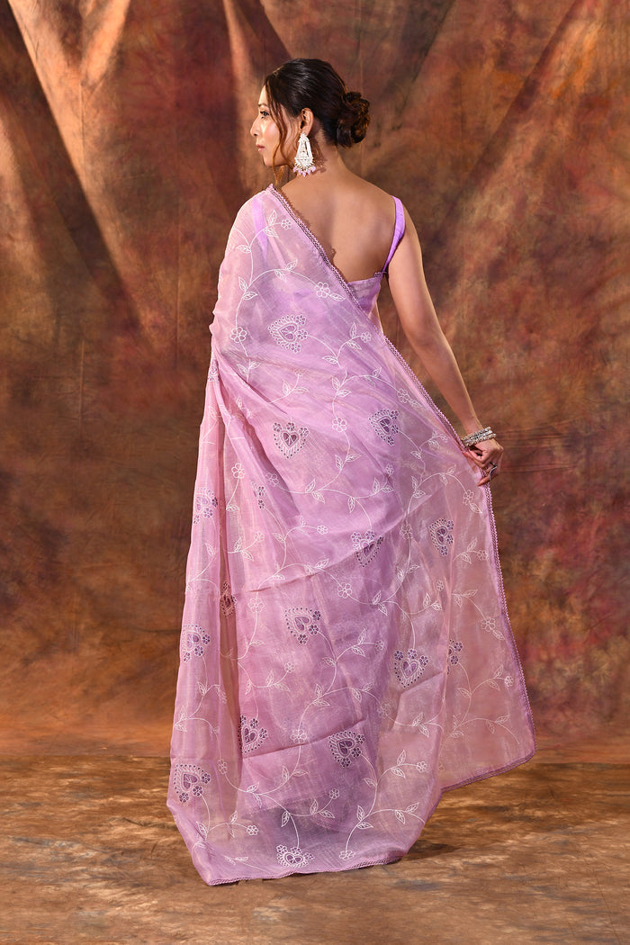 Soft Pink Floral Tissue Organza Saree