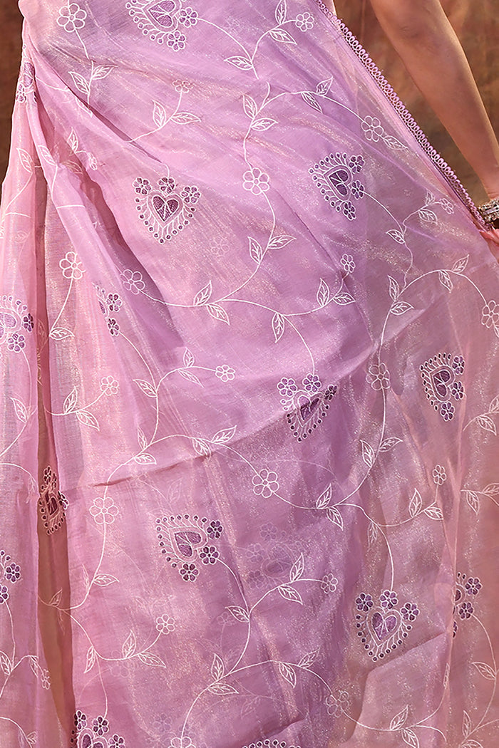 Soft Pink Floral Tissue Organza Saree