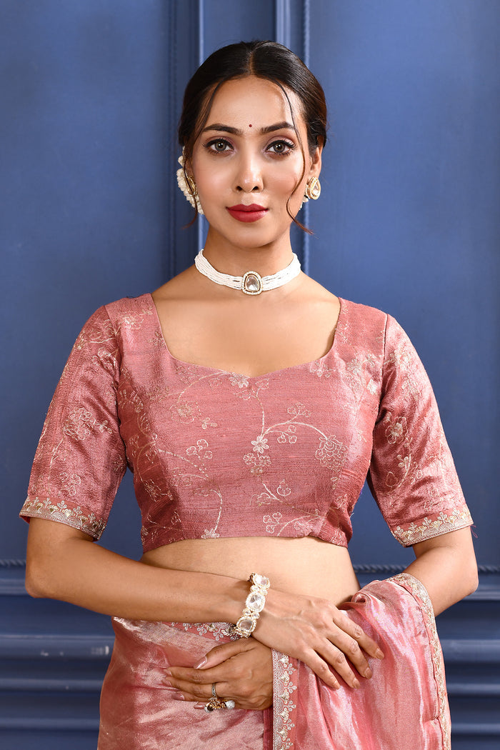 Soft Pink Foil Printed Tissue Saree