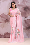 <img> Soft Pink Georgette Saree With Embroidery Work
