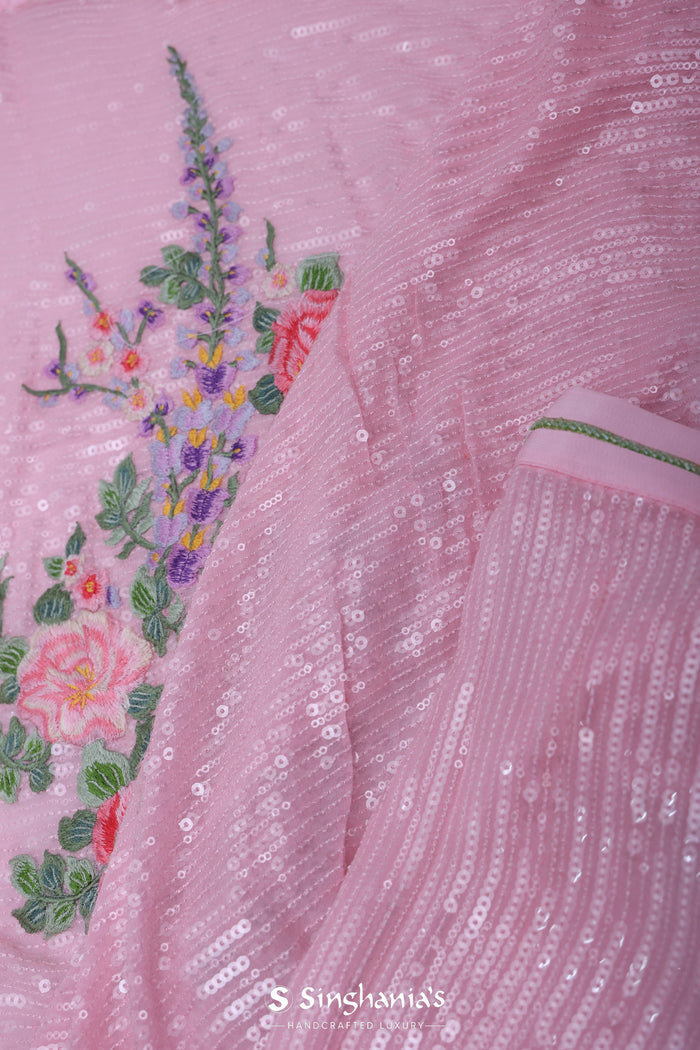 <img> Soft Pink Georgette Saree With Embroidery Work